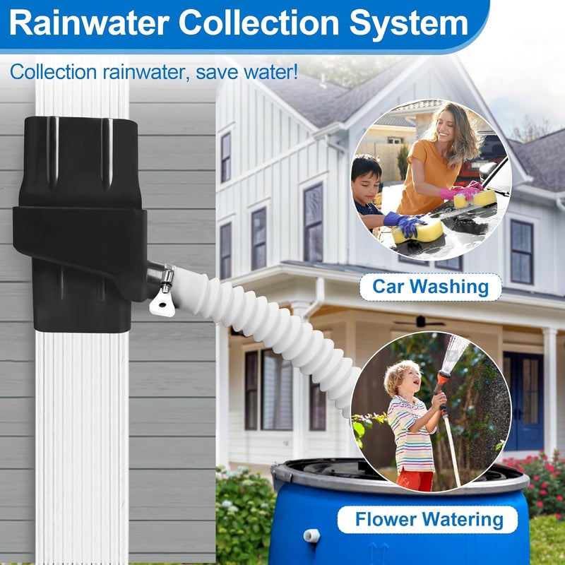 Pulems Downspout Rainwater Collection, Rain Barrel Diverter Kit Fits 2 “x 3’’ Standard Downspoutand, Rainwater Collection System-Black - Image 2